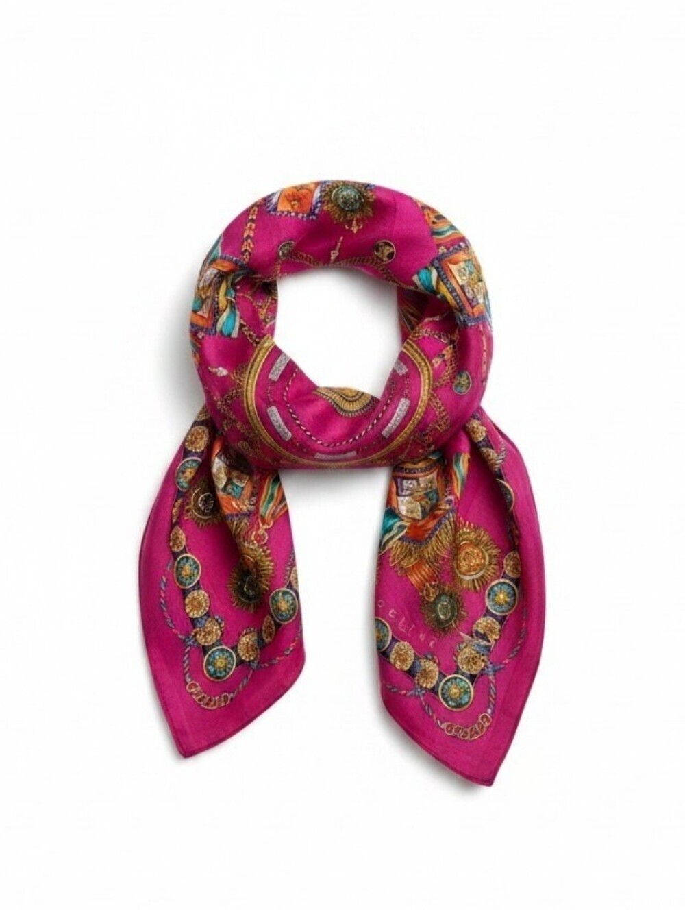Celine Paris Cotton Bandana Scarf In Pink And Gold Multi Color